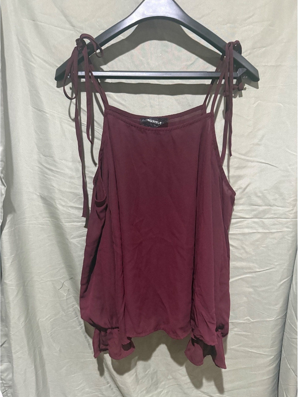 Maroon cold shoulder tie strap blouse